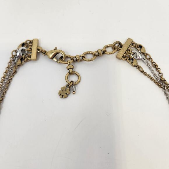 Lucky Brand Two Tone Layered Chain Necklace Faux Turquoise Teardrop Pendant - Picture 5 of 7